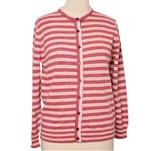 JAEGAR Striped Burgundy & Pink Wool Cardigan Size to fit 38"